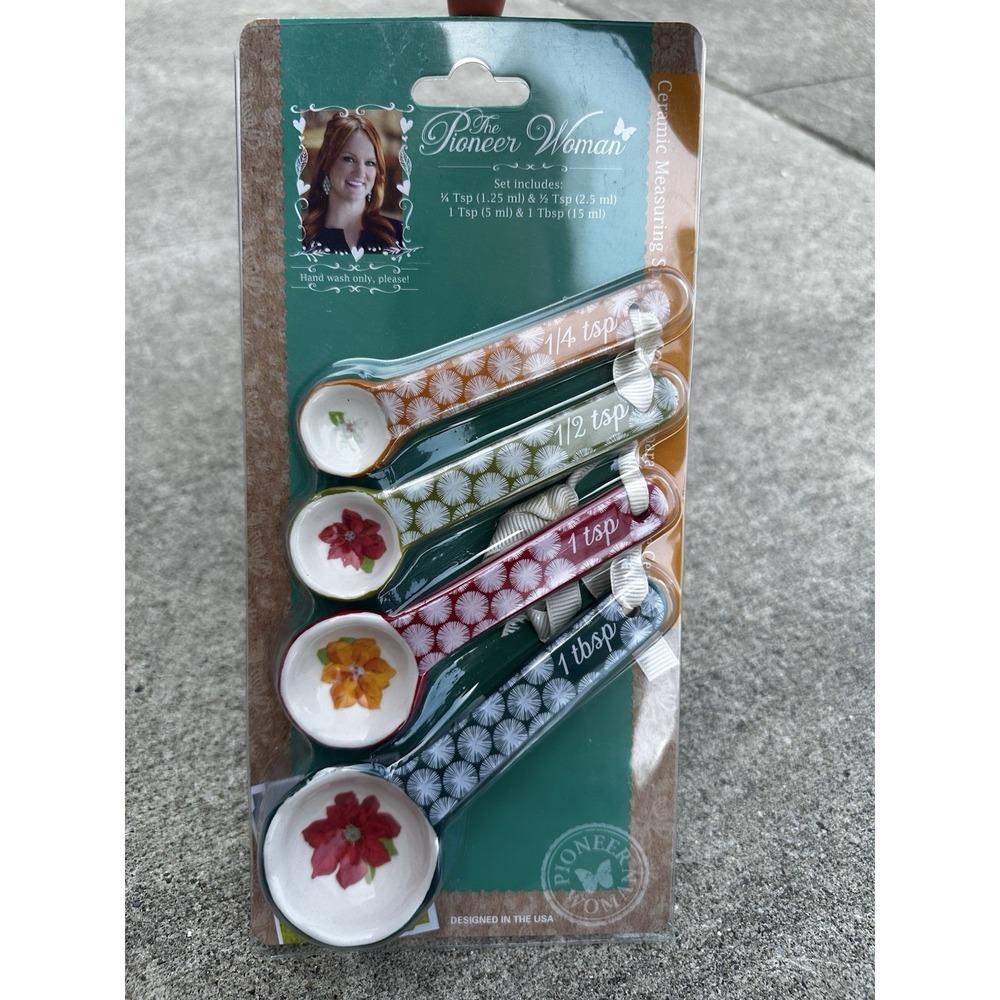 Pioneer Woman Floral Ceramic Nesting Measuring Spoons Set - 4 Pieces NEW